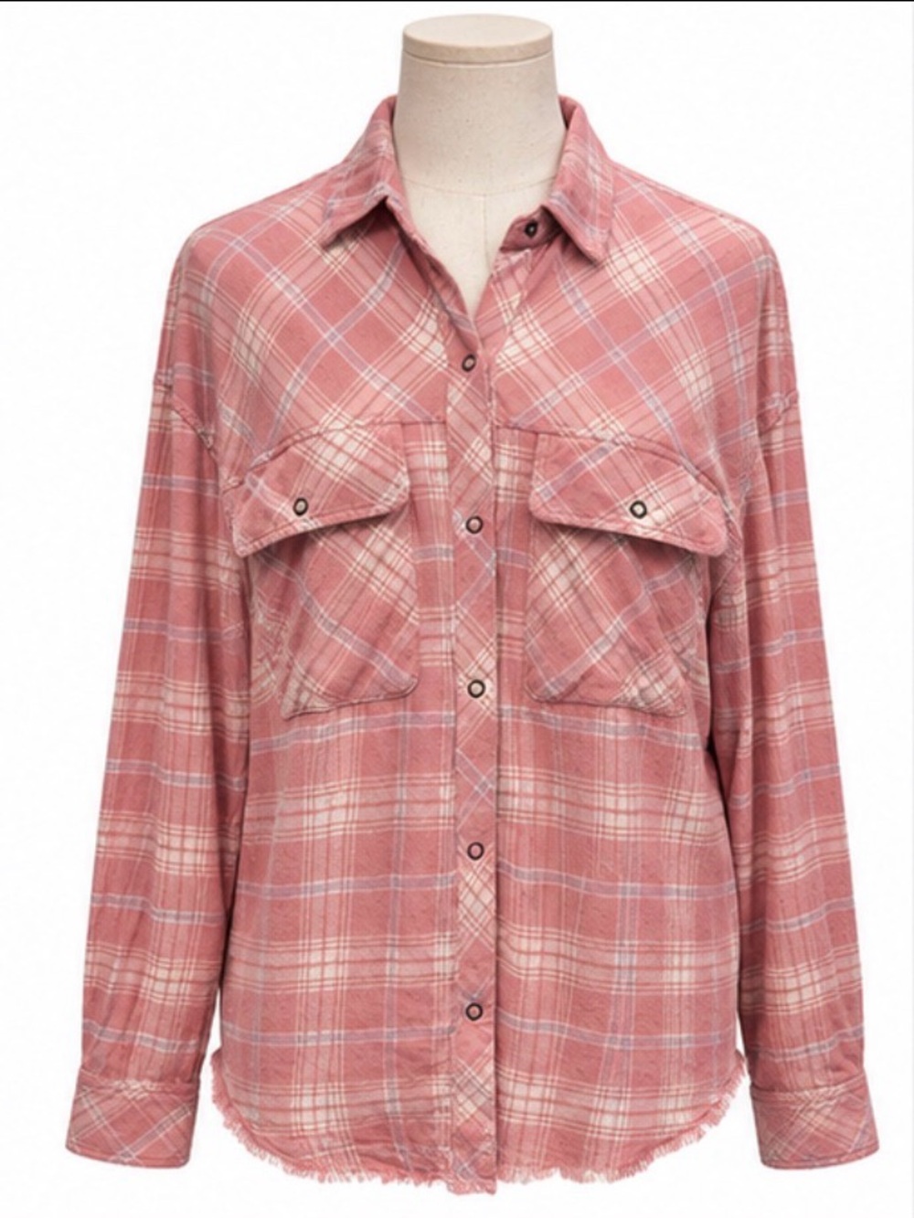 Rails Sawyer Plaid Shirt Small Brick Ether Pink Snap Front Raw Hem